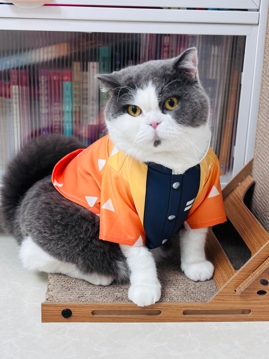 Cat Cosplay Outfit - Demon Slayer Zenitsu-Inspired Costume for Cats & Small Dogs | Anti-Shedding Spring/Summer Wear